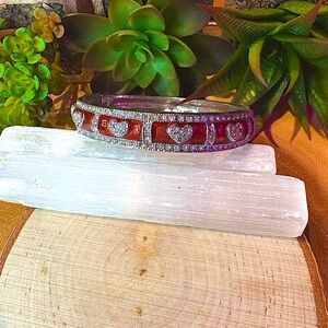 Vintage Silver and Red Heart Bangle Bracelet❤️‍🔥